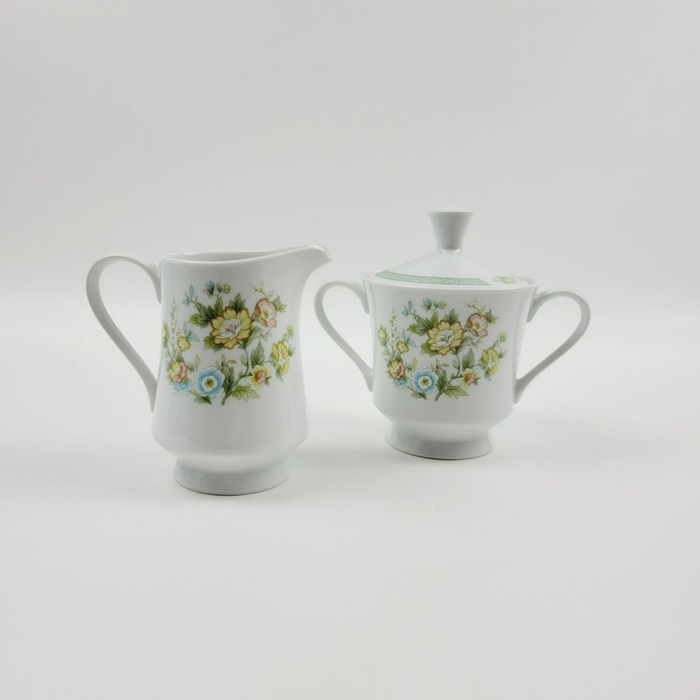 Fashion Royale Ashley Creamer & Sugar Bowl, Spring Floral Tea Decor, Japan